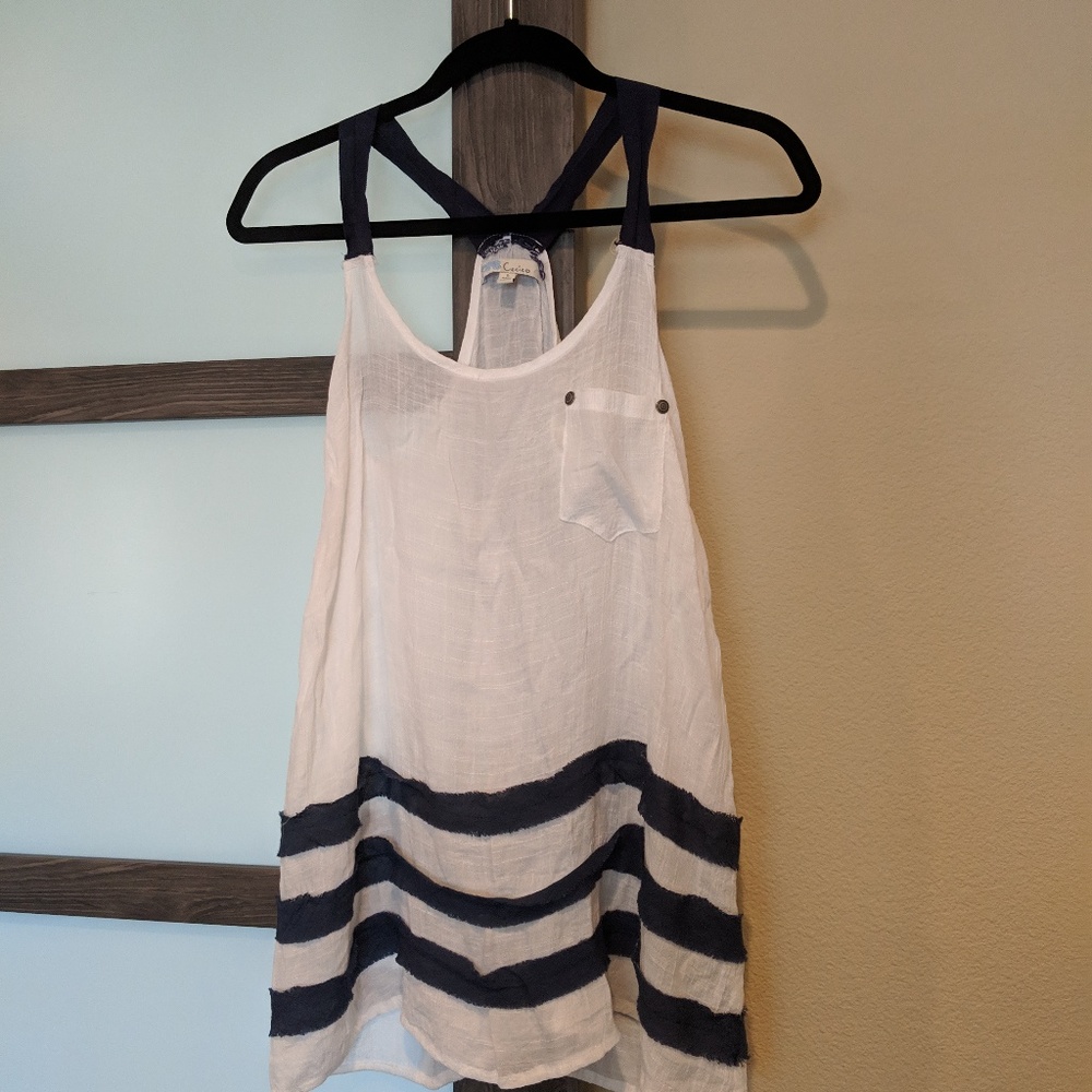 Cecico Summer Flowy Beach White Blue Top